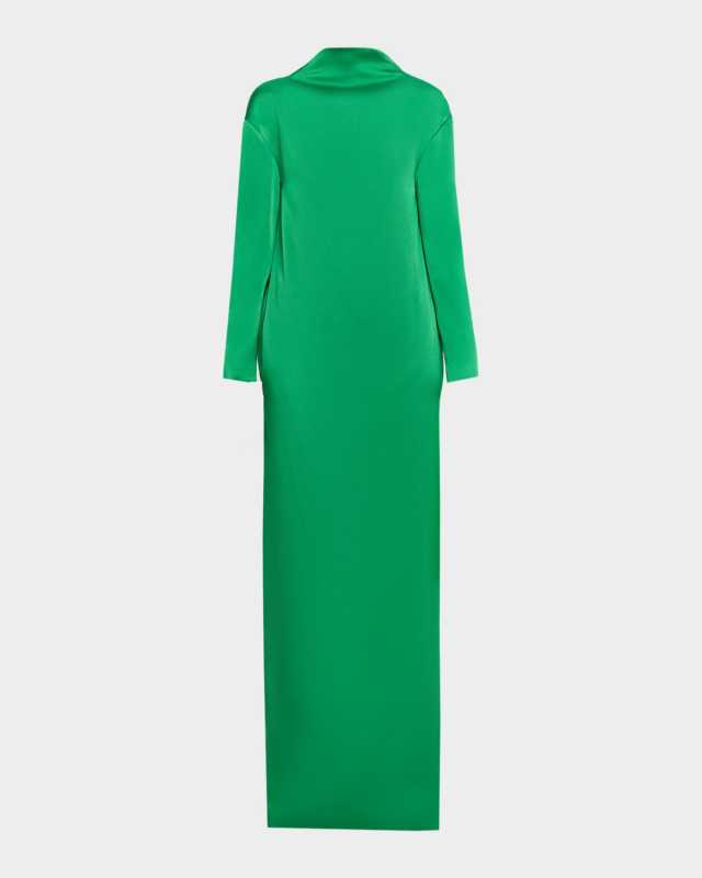Mock-Neck Long-Sleeve Crepe Gow